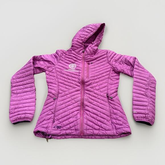 Outdoor Research Womens Pink Verismo Hooded Puffer Jacket Size S Company’s Logo - Picture 1 of 12